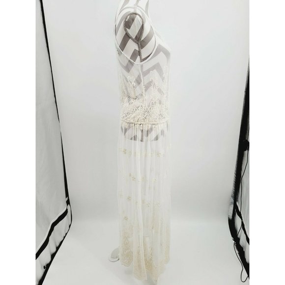 Gypsy Junkies Sasha Floral Embroidered Mesh Maxi Slip Dress Size S/M Filigree - Picture 7 of 12
